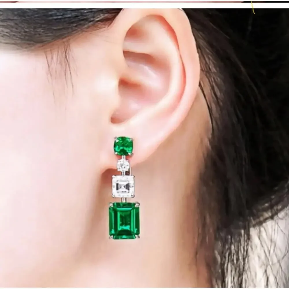 Simulated Emerald Elegant Dangle Drop Earrings
